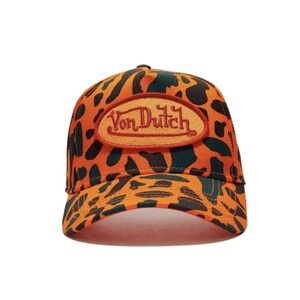 Von Dutch Orange & Black Leopard Print Trucker Hat